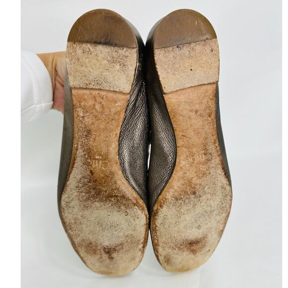 Chloé Lauren Scalloped Metallic Leather Ballerina Flats Gold Size 38 / 8 - Picture 8 of 9